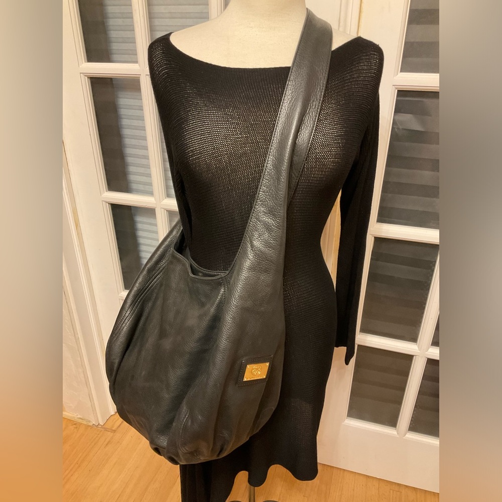 SOLD/ B-LOW THE BELT BLACK Soft Leather Large shoulder Bag Hobo Retail $425